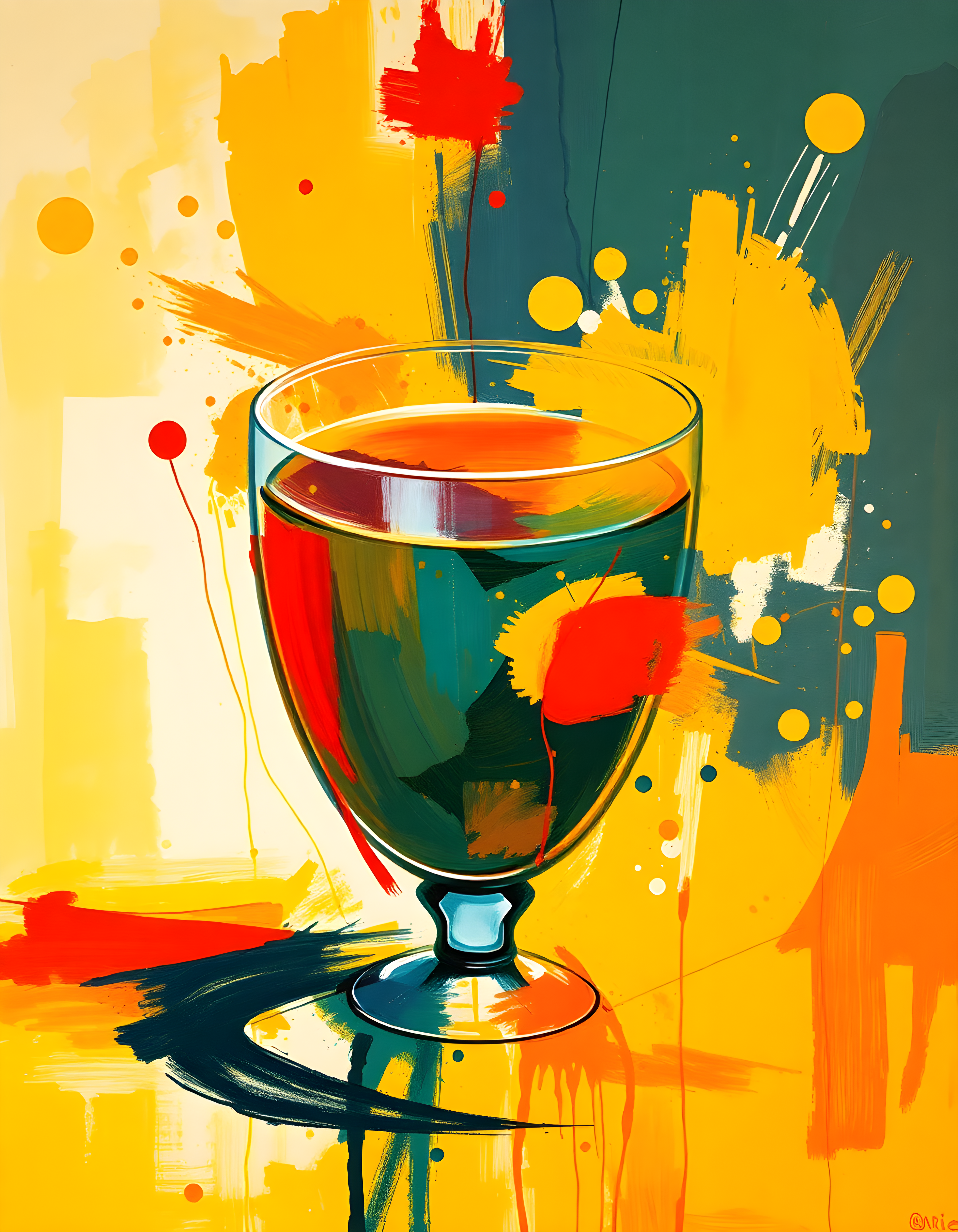 Abstract Colorful Wine Glass Splash Modern Wall Art
