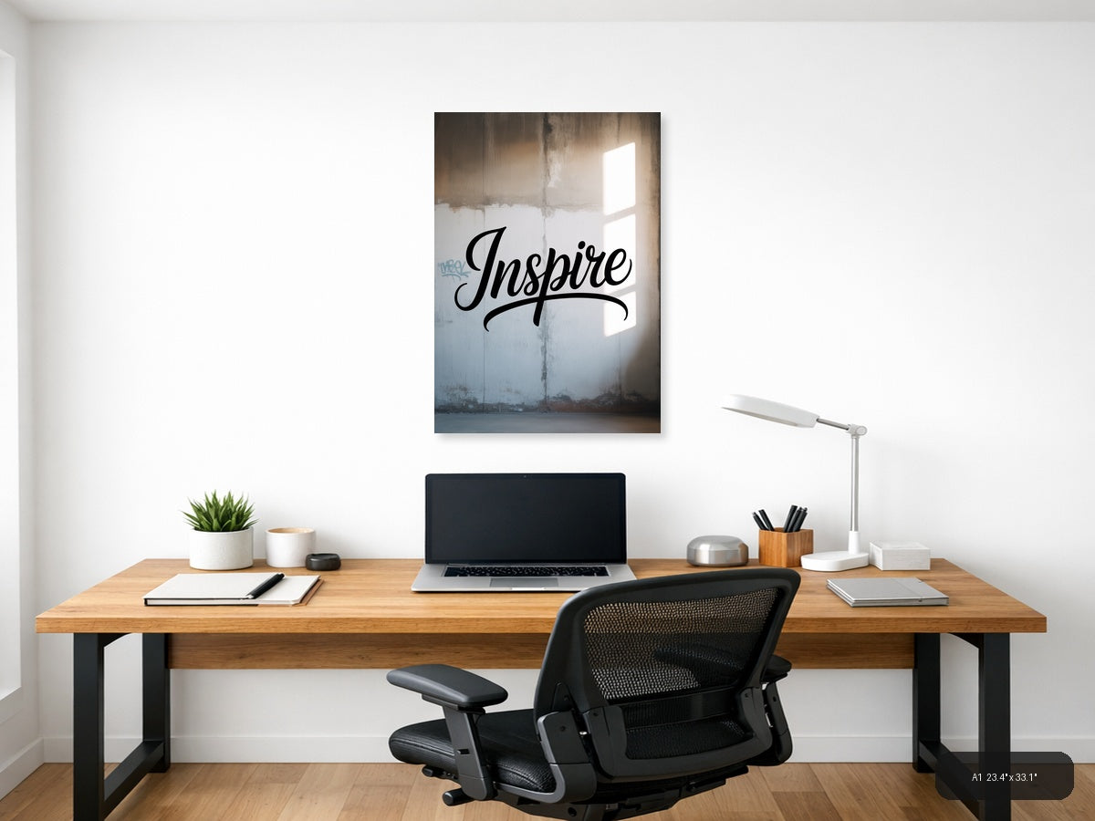 Inspire Typography Wall Art - Motivational Black Script — A1 / Office