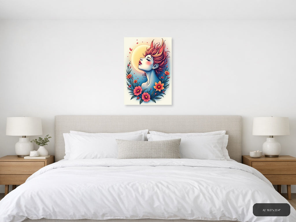 Colorful Woman Portrait with Flowers Line Art Wall Art — A2 / Bedroom