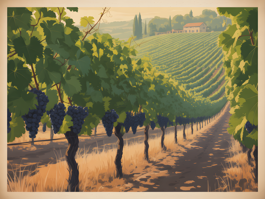 Vintage Tuscany Vineyard Landscape Wall Art