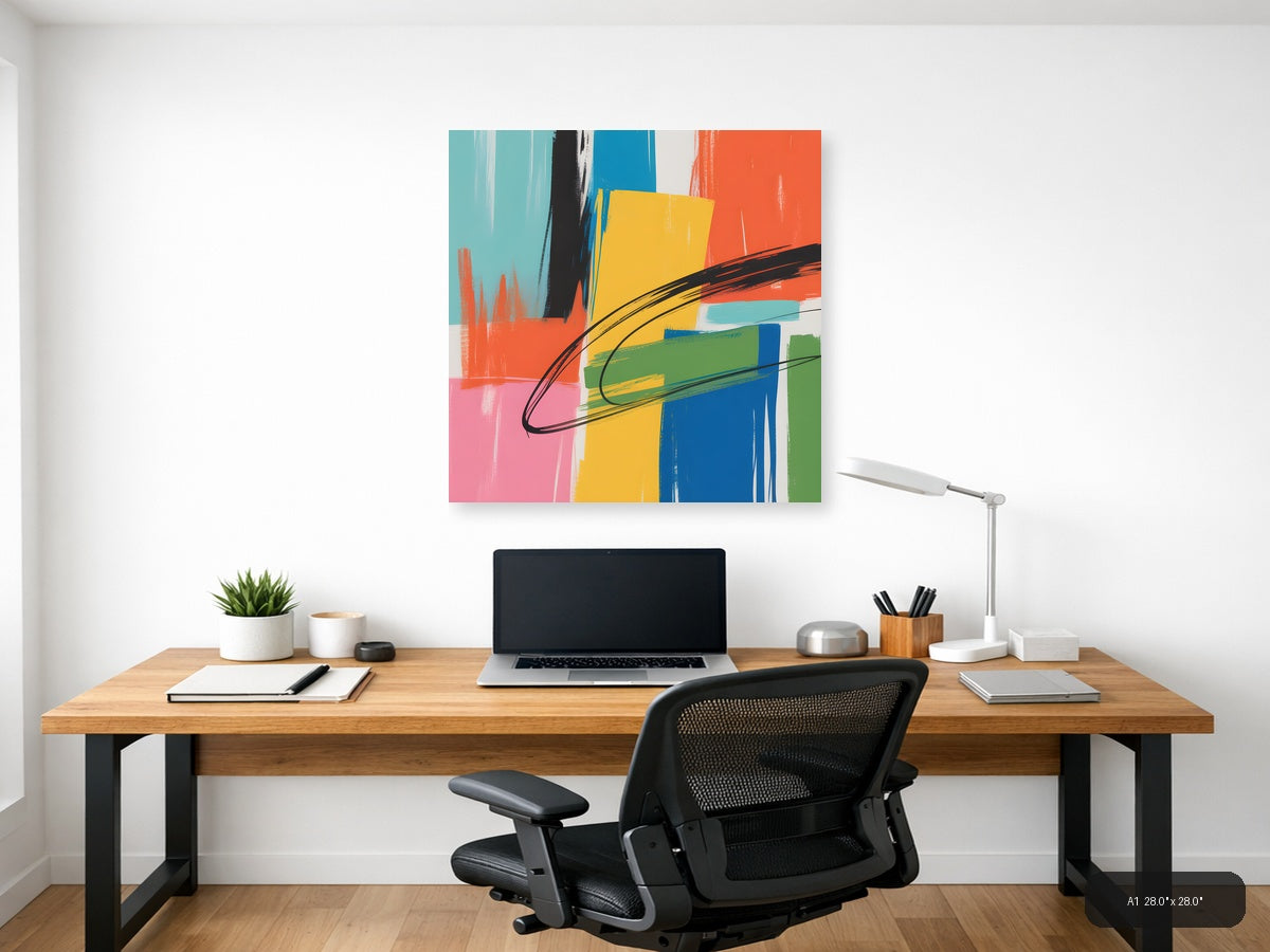 Vibrant Abstract Geometric Brushstrokes Square Wall Art — A1 / Office