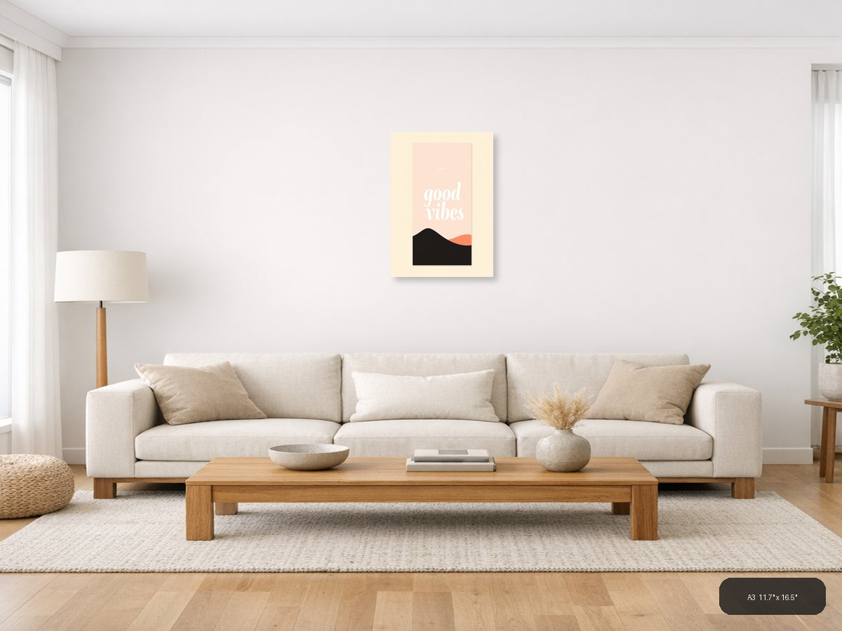 Only Good Vibes Minimalist Pink & Black Wall Art — A3 / Living Room