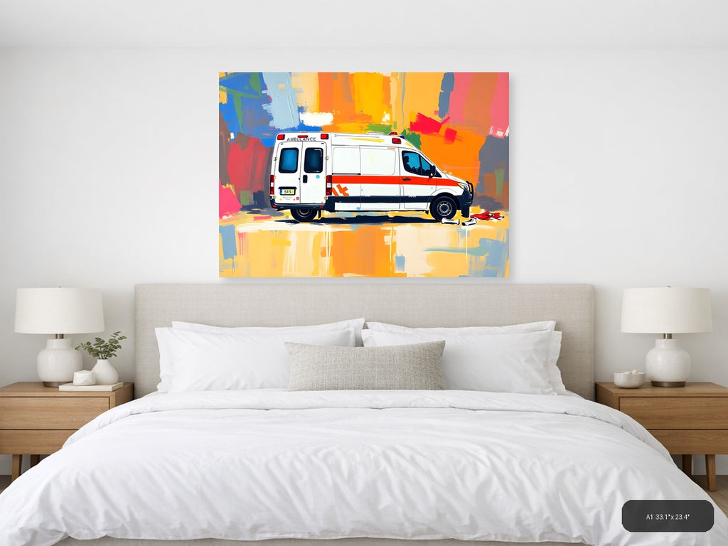 Colorful Abstract Ambulance Emergency Vehicle Wall Art — A1 / Bedroom