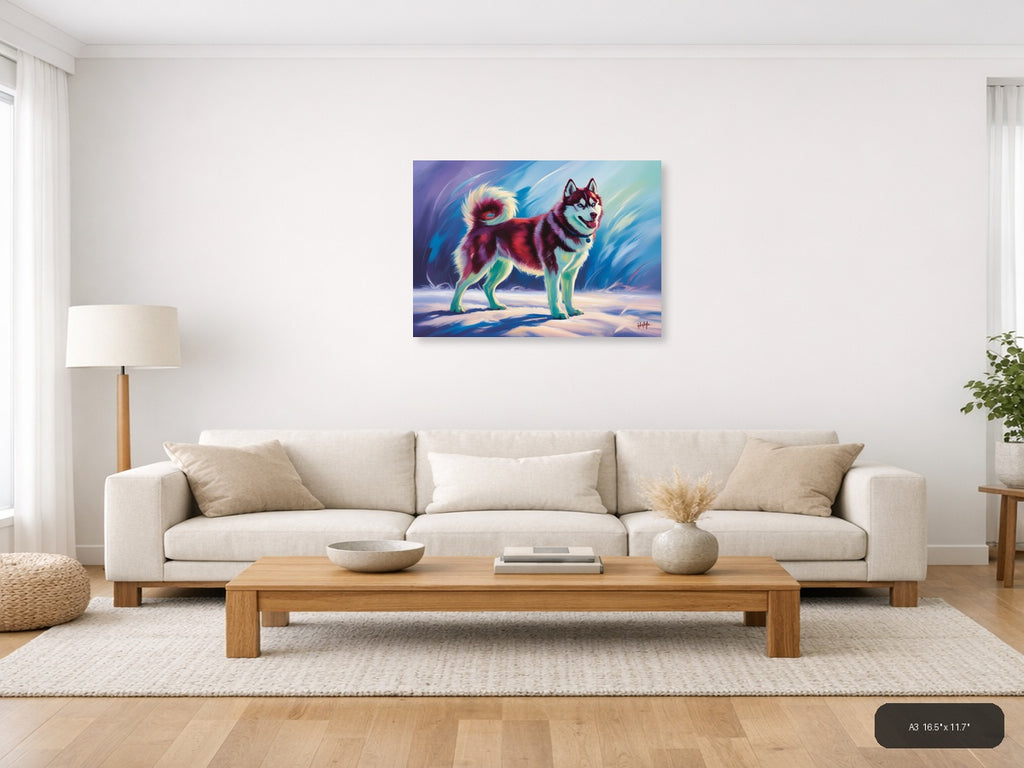 Vibrant Abstract Husky Dog Portrait Wall Art — A3 / Living Room