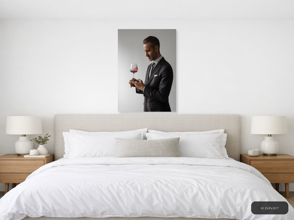 Minimalist Man with Wine Glass Portrait Wall Art — A1 / Bedroom