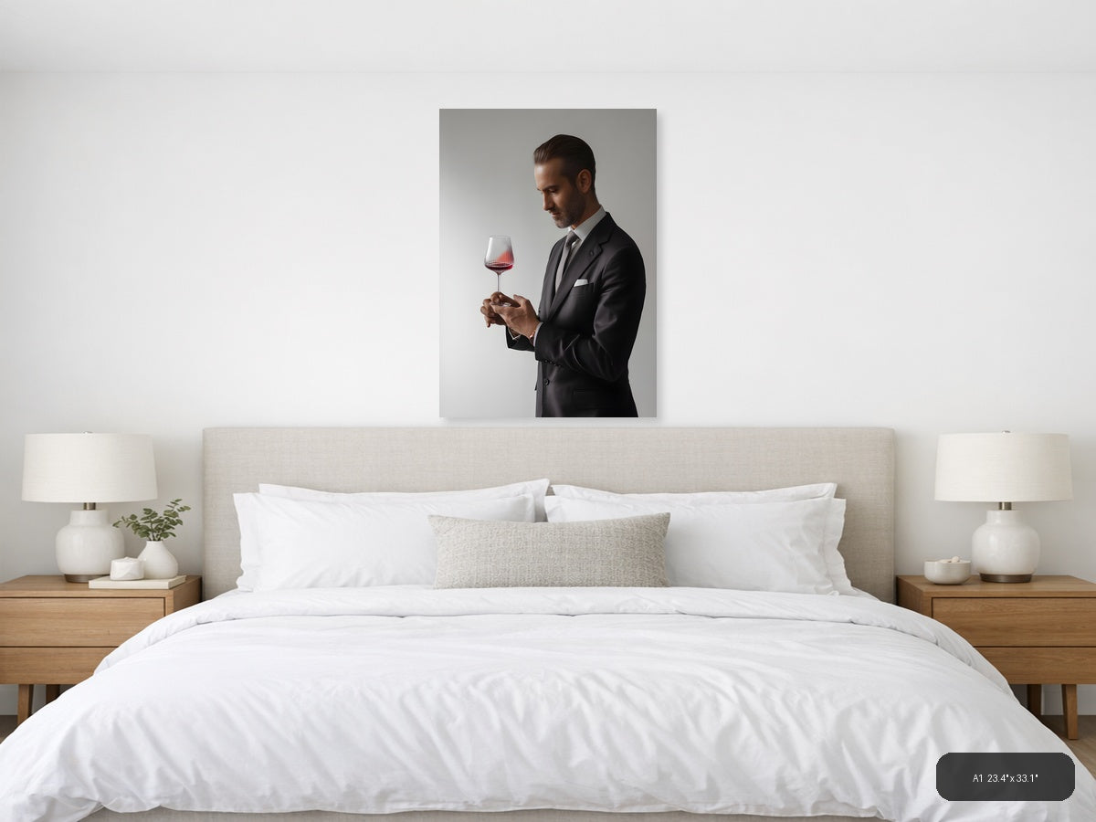 Minimalist Man with Wine Glass Portrait Wall Art — A1 / Bedroom