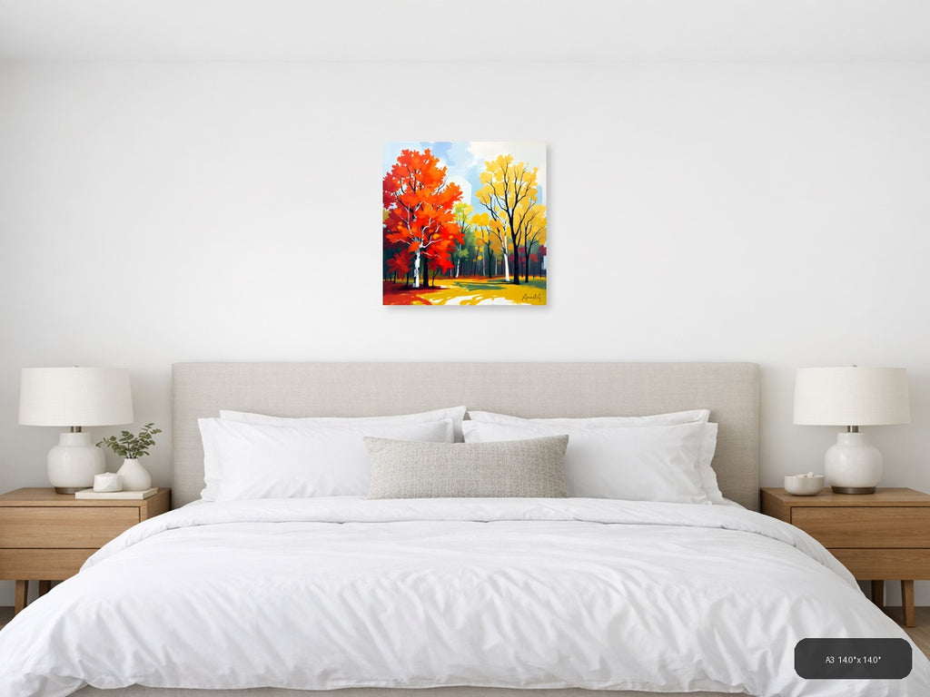 Abstract Autumn Forest with Red and Yellow Trees Wall Art — A3 / Bedroom
