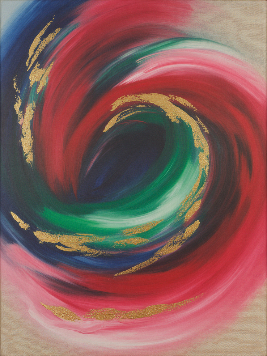 Abstract Swirl Red Green Gold Modern Wall Art