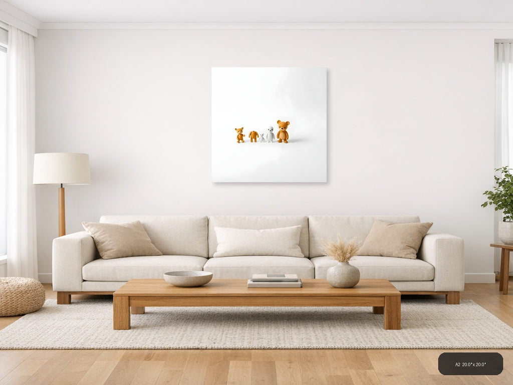 Minimalist Teddy Bears Family Illustration Wall Art — A2 / Living Room