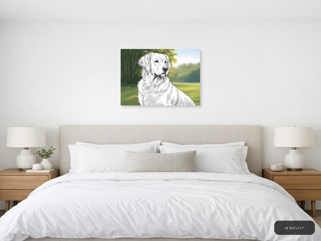 Golden Retriever Portrait Line Art Wall Art — A3 / Bedroom