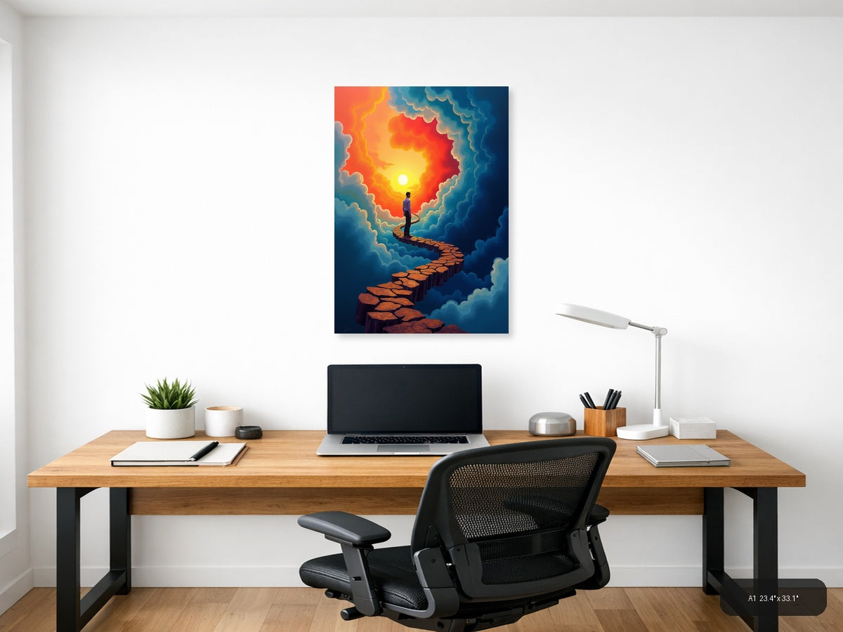 Man on Stone Path to Sunset Cloud Portal Wall Art — A1 / Office