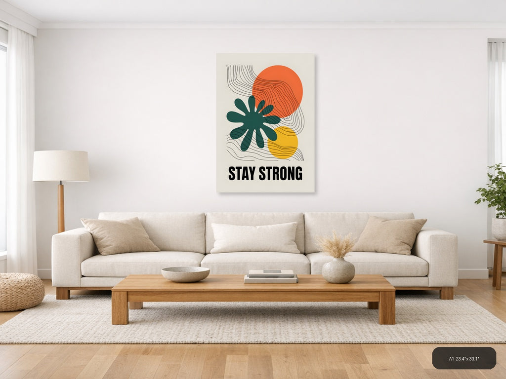Stay Strong Line Art Print with Geometric Shapes Wall Art — A1 / Living Room