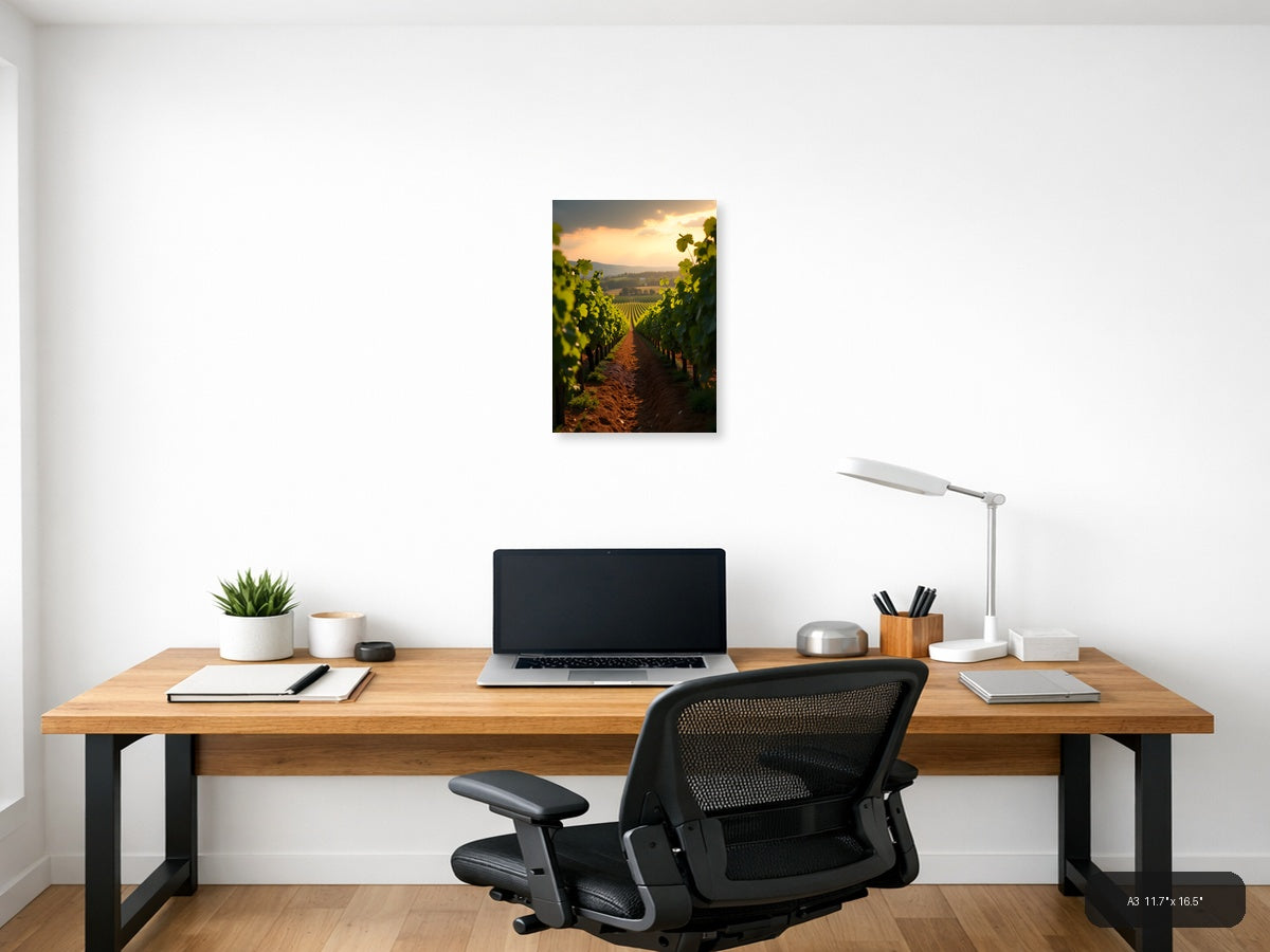 Vineyard Sunset Golden Hour Photography Wall Art — A3 / Office