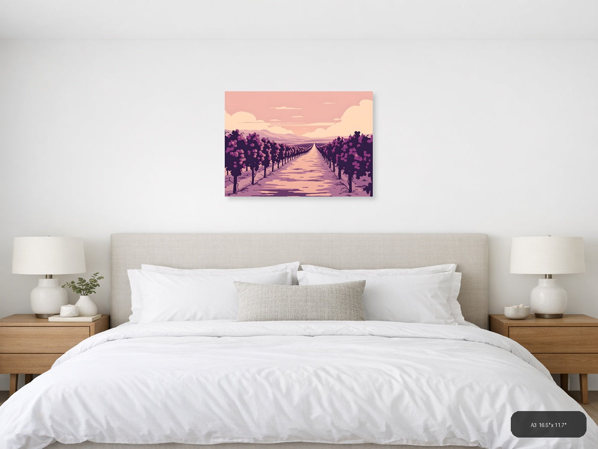 Vintage Purple Vineyard Landscape Wall Art — A3 / Bedroom