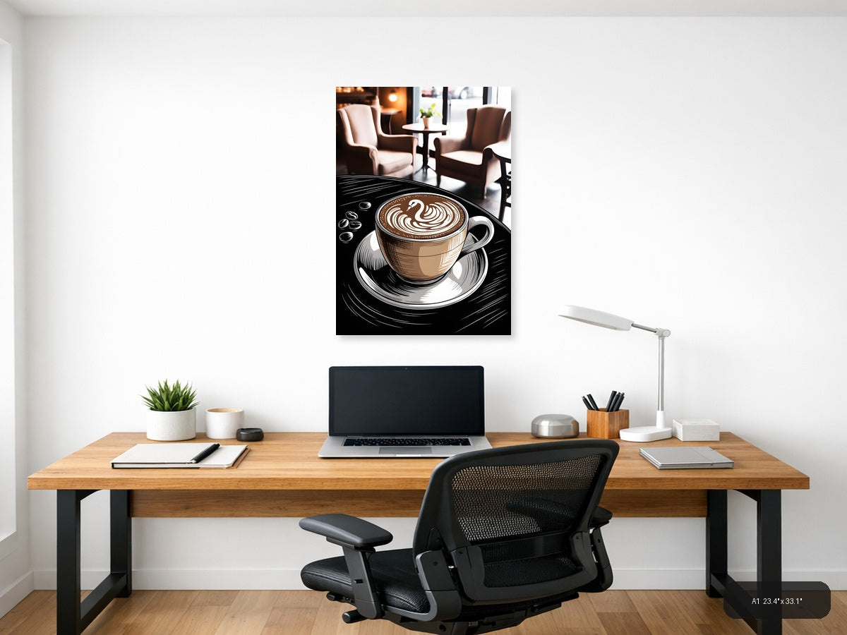 Coffee Shop Line Art - Latte with Latte Art Wall Art — A1 / Office