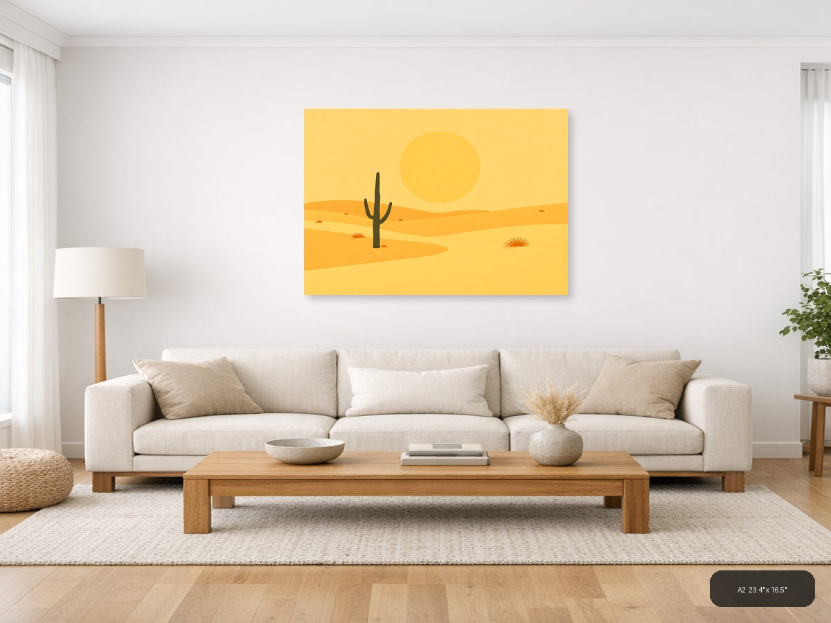 Vintage Desert Saguaro Cactus Sunset Landscape Wall Art — A2 / Living Room
