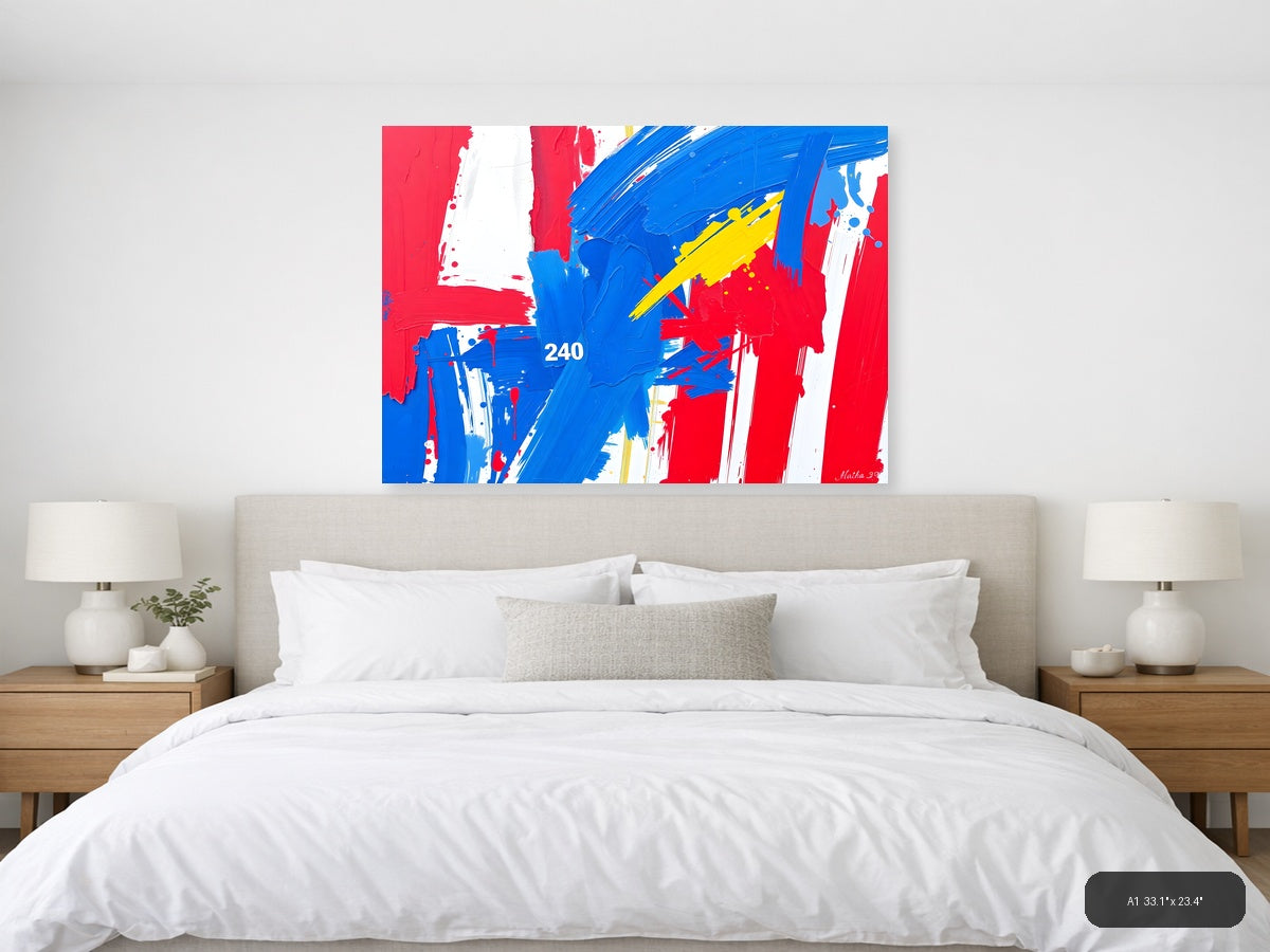Abstract Red Blue Yellow Expressionist Brushstroke Wall Art — A1 / Bedroom