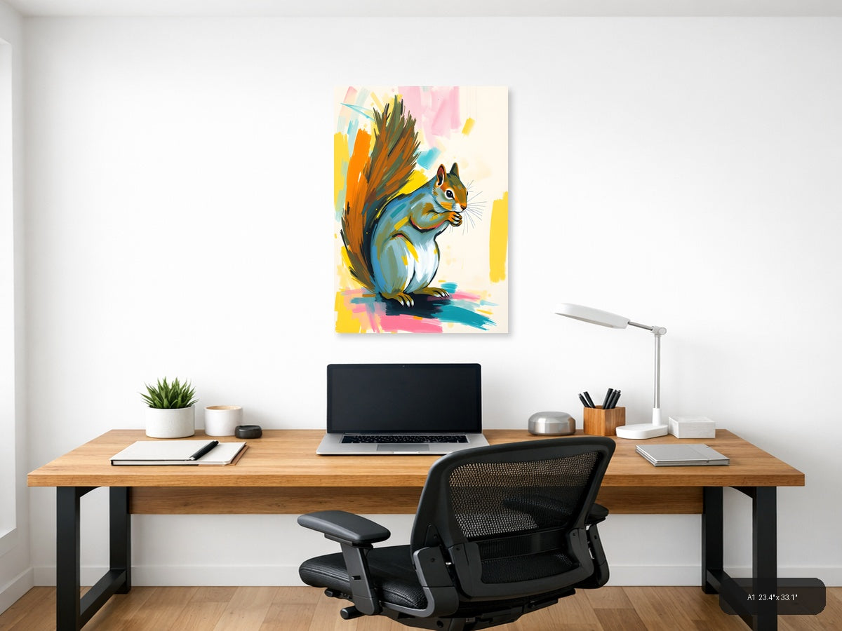 Colorful Abstract Squirrel Portrait Wall Art — A1 / Office