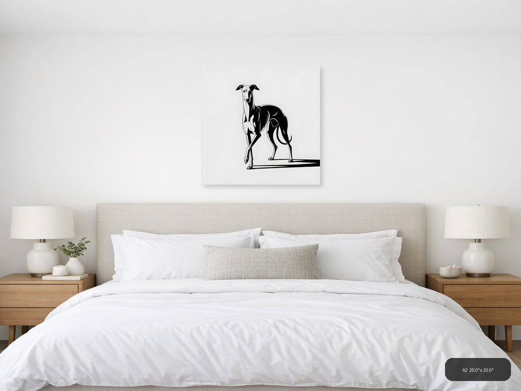 Minimalist Greyhound Dog Black and White Wall Art — A2 / Bedroom