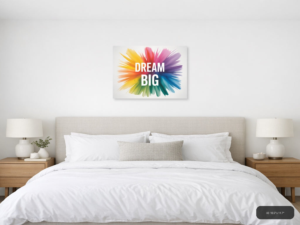 Dream Big Watercolor Burst Motivational Wall Art — A3 / Bedroom