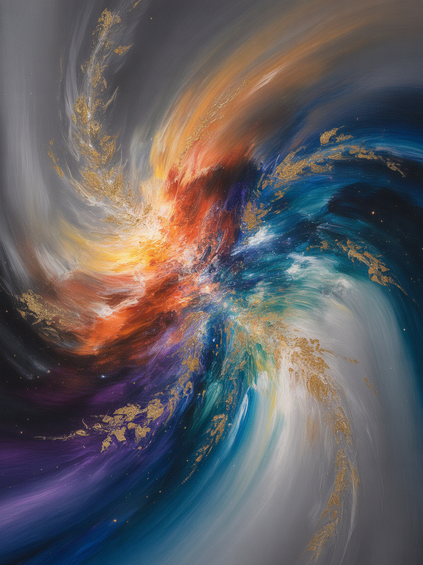 Abstract Cosmic Swirl with Gold Accents Wall Art