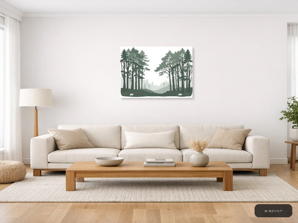 Minimalist Forest Path Landscape Wall Art — A3 / Living Room