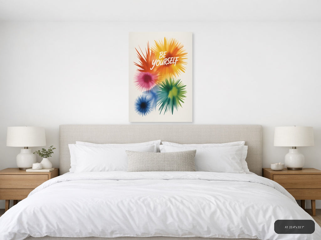 Be Yourself Watercolor Burst Rainbow Wall Art — A1 / Bedroom