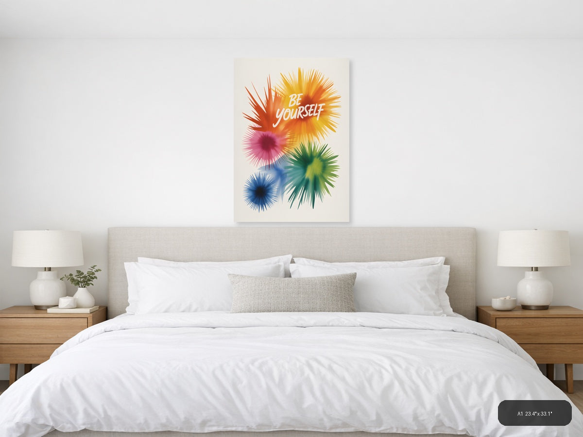 Be Yourself Watercolor Burst Rainbow Wall Art — A1 / Bedroom