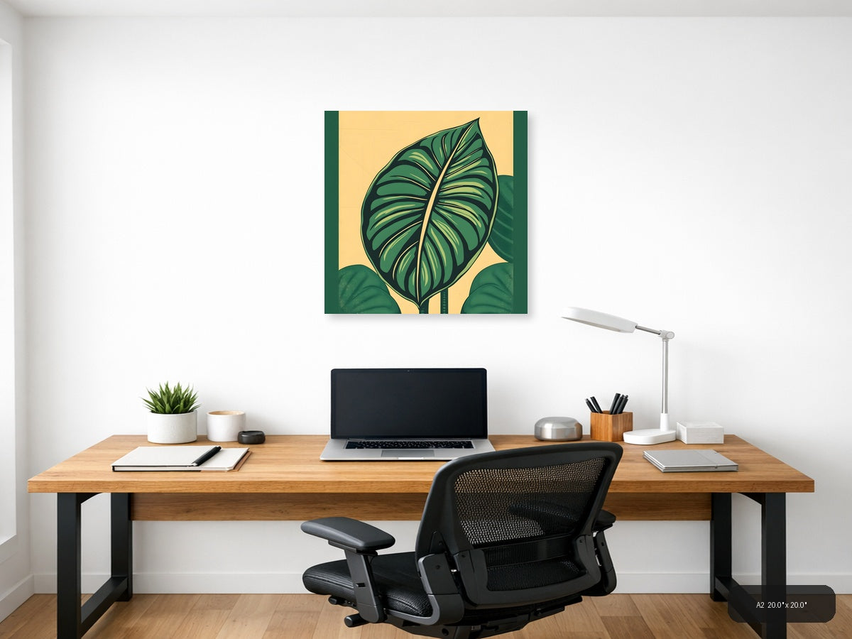 Vintage Green Leaf Botanical Illustration Wall Art — A2 / Office