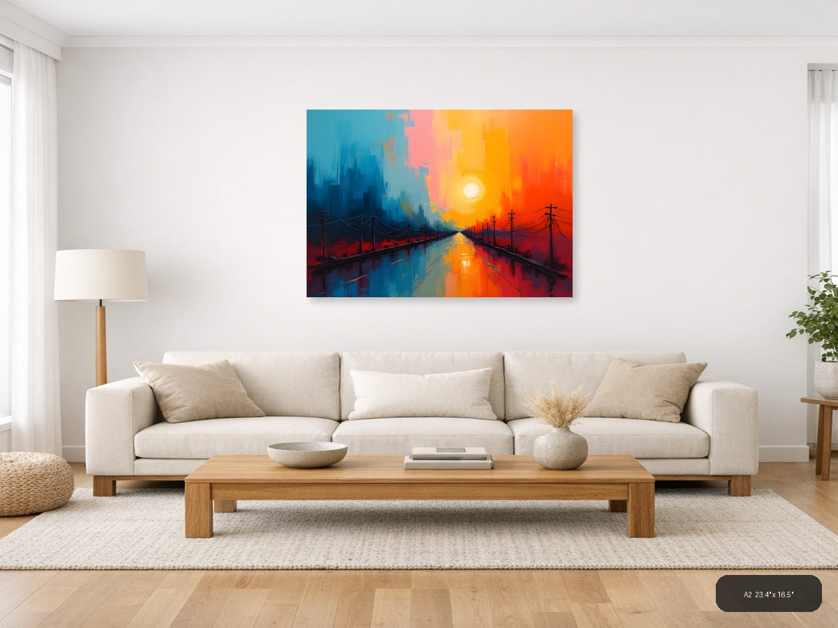 Abstract Sunset Highway with Power Lines Wall Art — A2 / Living Room