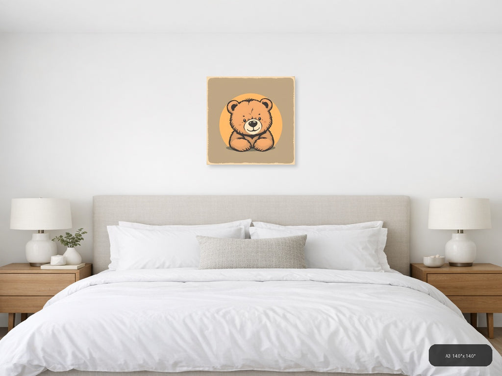 Vintage Cute Teddy Bear Illustration Square Wall Art — A3 / Bedroom