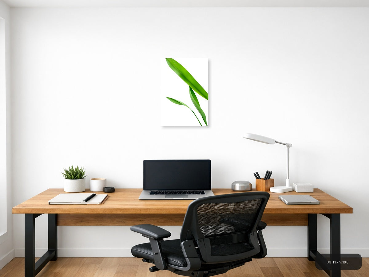 Minimalist Green Leaves Portrait Wall Art — A3 / Office