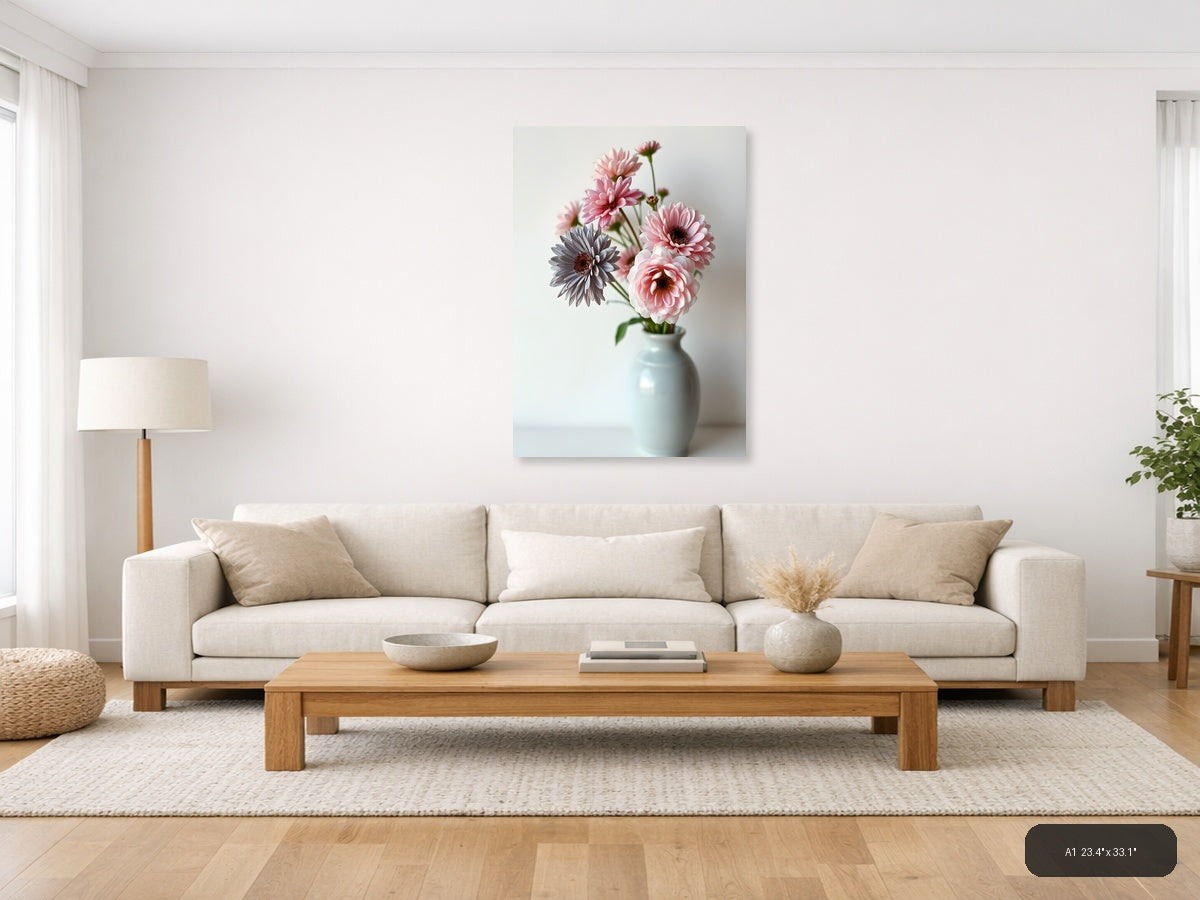 Minimalist Pink Gerbera Flowers in Vase Wall Art — A1 / Living Room