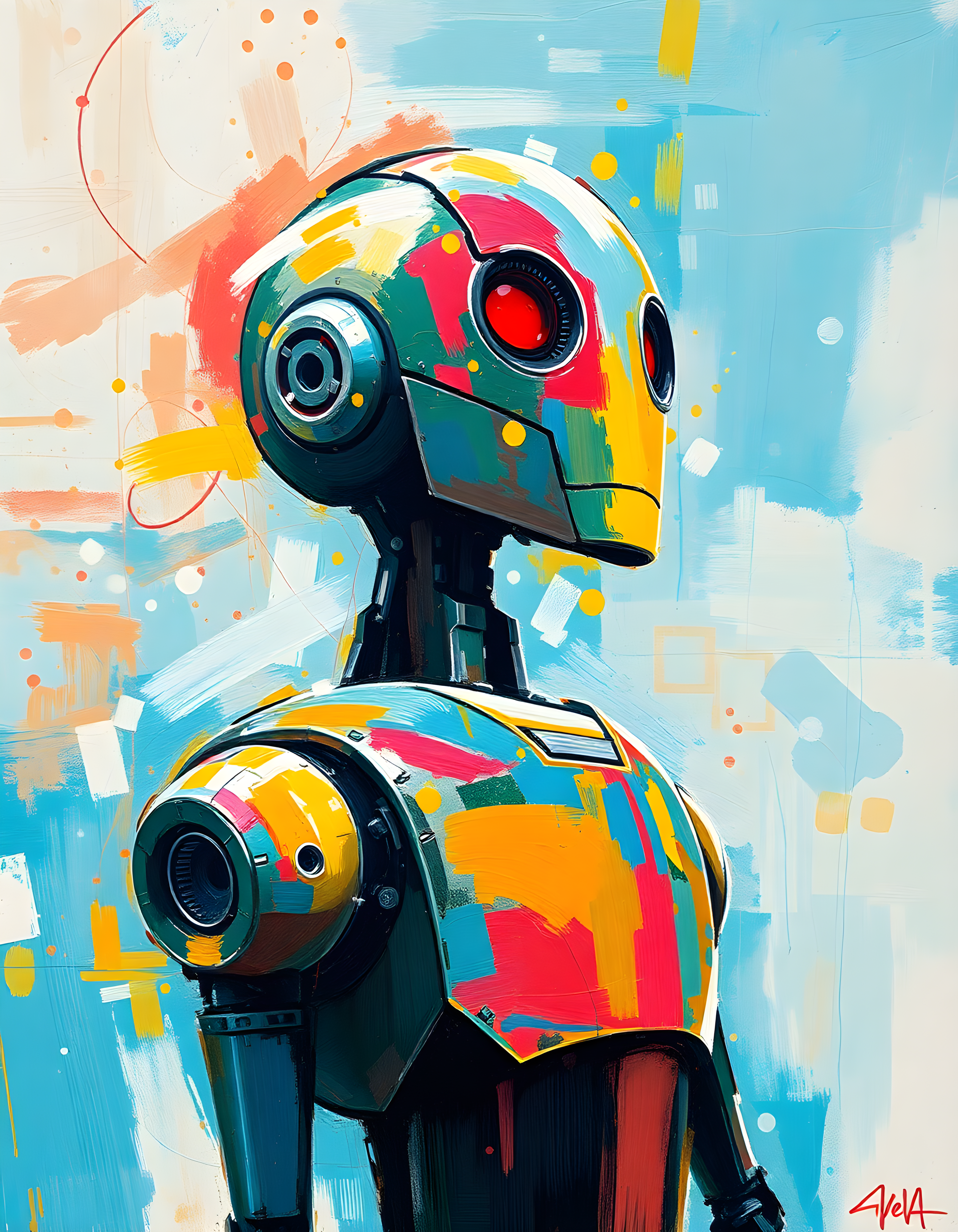 Colorful Robot Head Abstract Portrait Wall Art