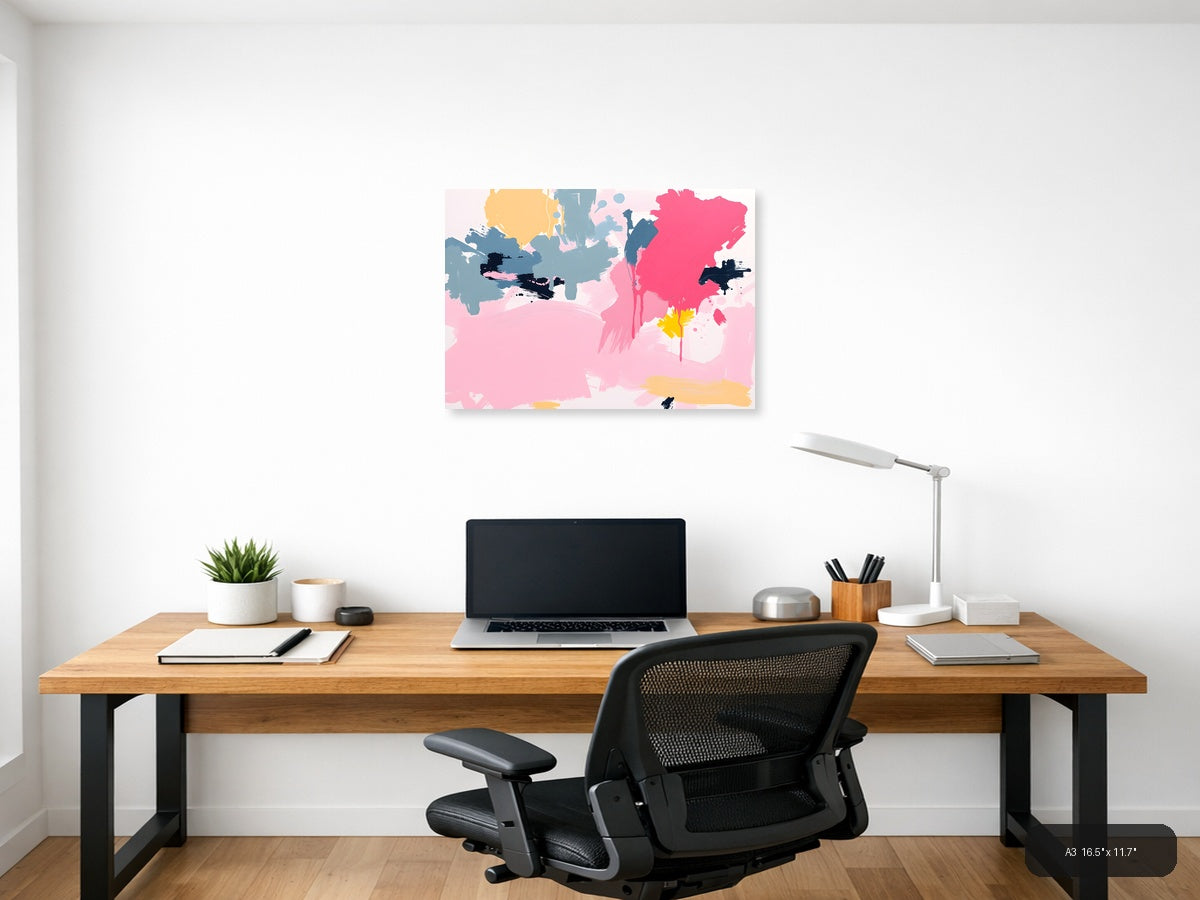 Abstract Pink & Blue Brushstroke Modern Wall Art — A3 / Office