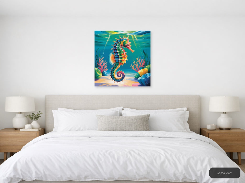 Seahorse — Abstract (Square) Canvas Print | Abstract Wall Art | A4 A3 A2 A1 — A2 / Bedroom