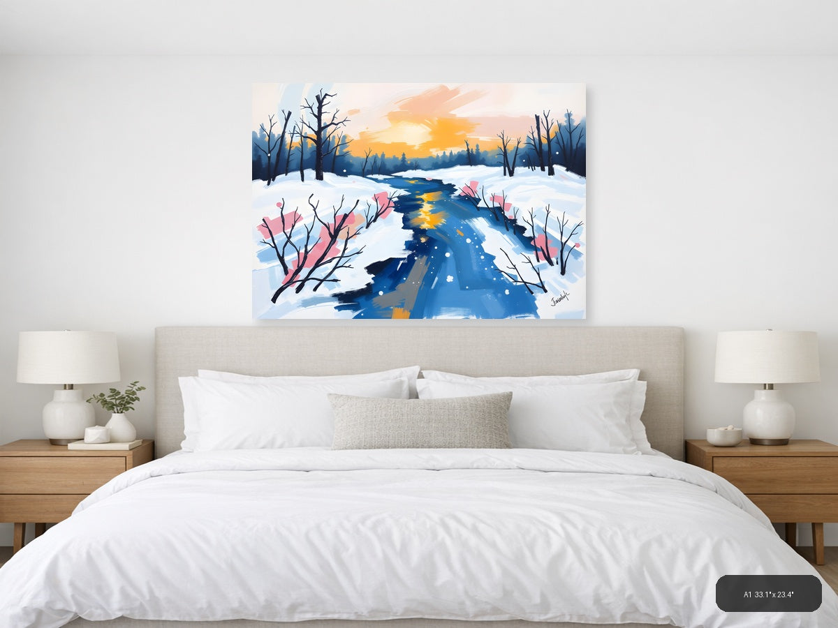 Winter Stream Abstract Landscape Canvas Wall Art — A1 / Bedroom