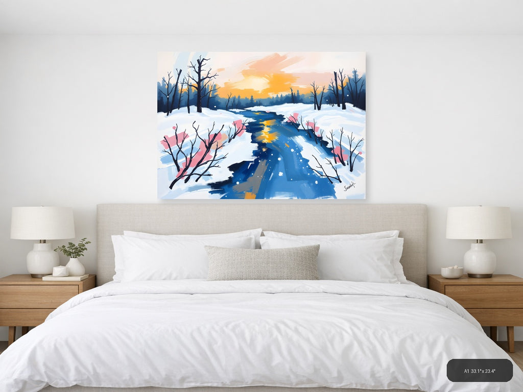 Abstract Winter Stream Landscape Wall Art — A1 / Bedroom
