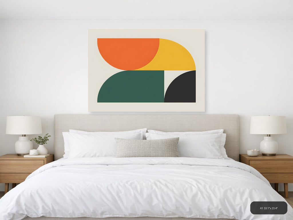 Minimalist Geometric Shapes Orange Yellow Green Wall Art — A1 / Bedroom
