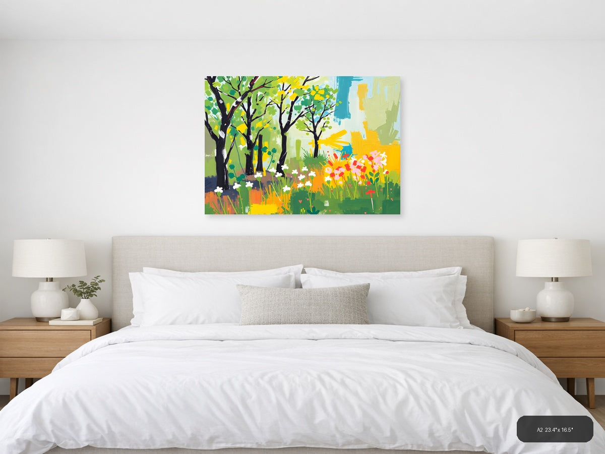 Spring Garden with Black Trees Abstract Wall Art — A2 / Bedroom