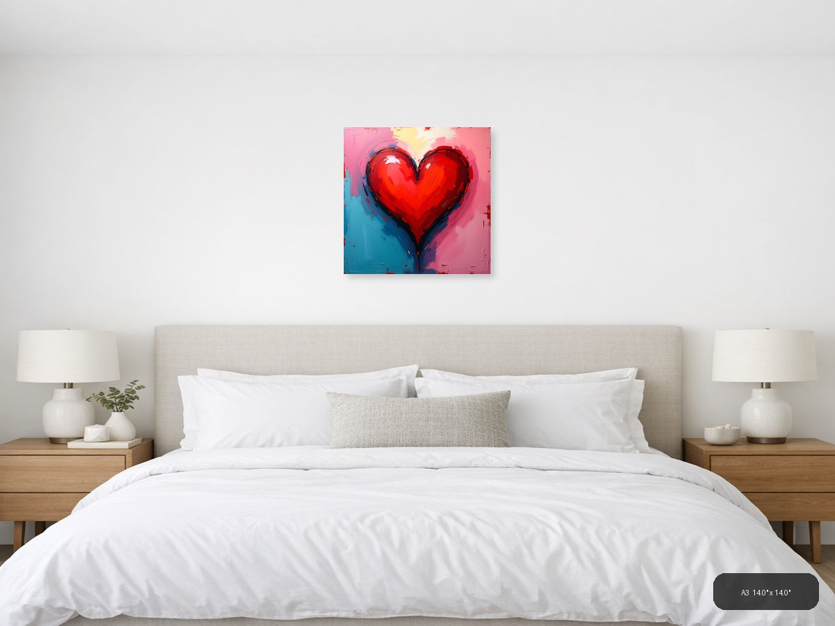 Red Heart Abstract Modern Painting Wall Art — A3 / Bedroom