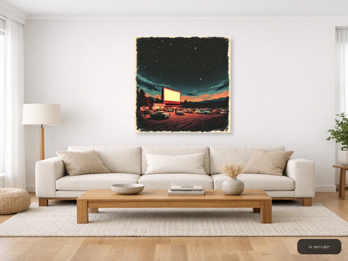 Vintage Drive-In Theater at Sunset - Retro Wall Art — A1 / Living Room