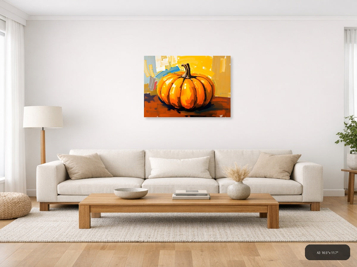 Abstract Orange Pumpkin Modern Expressionist Wall Art — A3 / Living Room