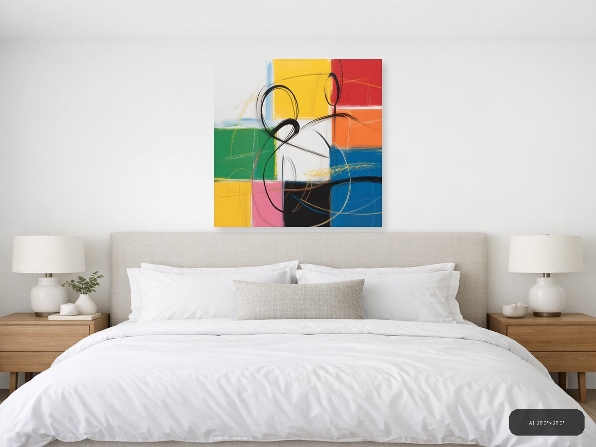 Abstract Colorblock Circles Modern Wall Art — A1 / Bedroom