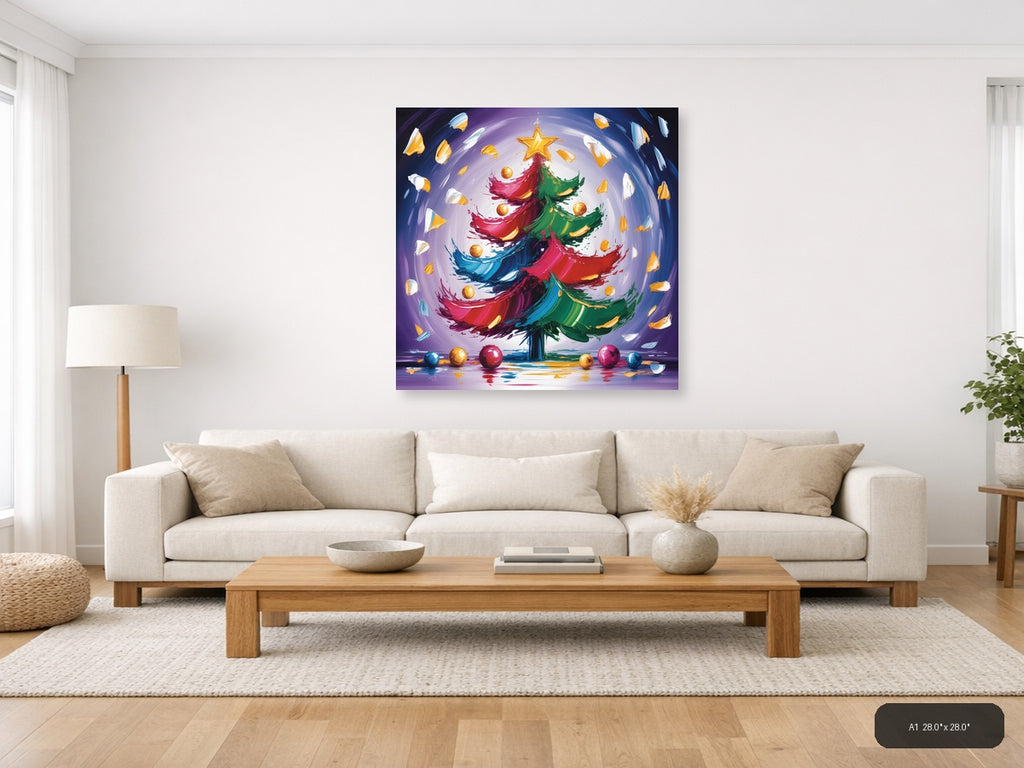 Abstract Christmas Tree with Gold Star | Modern Wall Art — A1 / Living Room