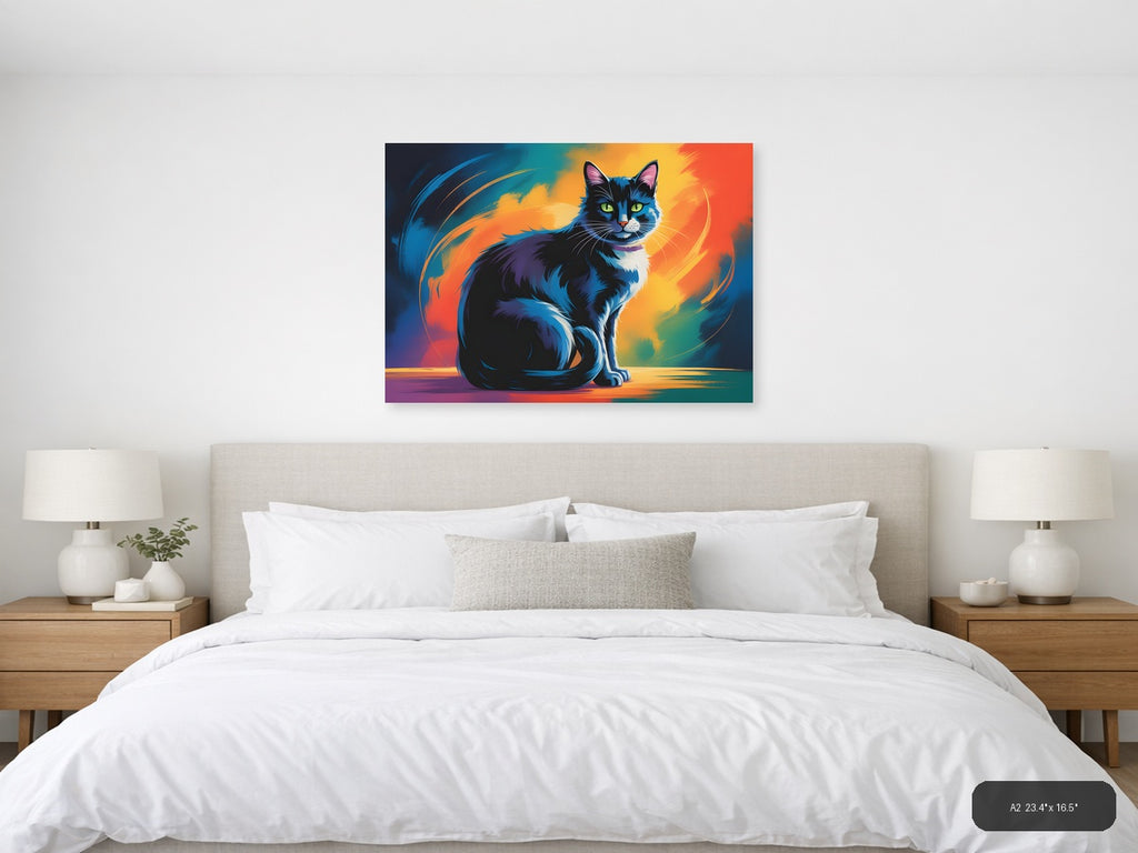 Abstract Colorful Cat Portrait Modern Wall Art — A2 / Bedroom