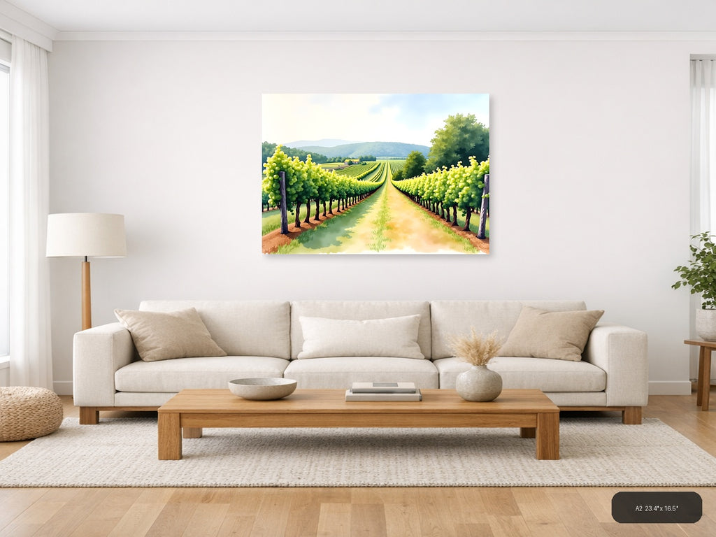 Vineyard Path Watercolor Landscape Wall Art — A2 / Living Room