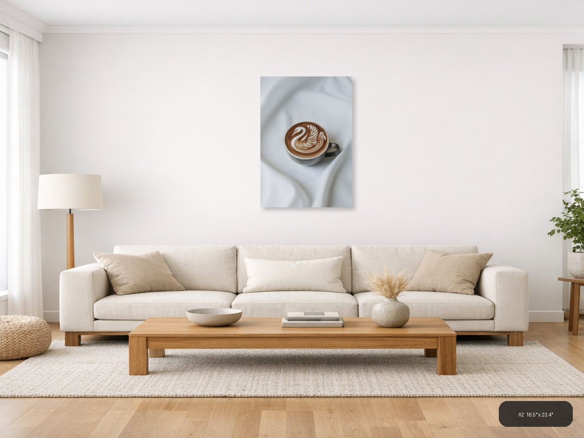Swan Latte Art Minimalist Coffee Wall Art — A2 / Living Room