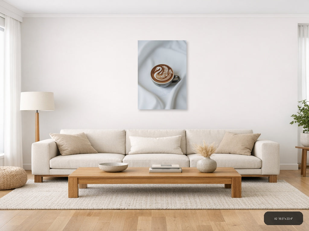 Swan Latte Art Minimalist Coffee Wall Art — A2 / Living Room