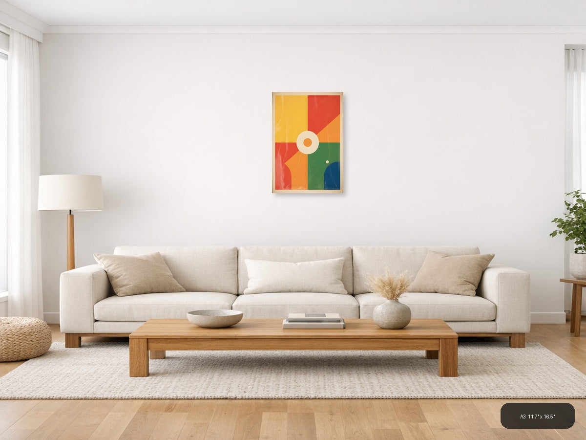 Vintage Retro Abstract Geometric Color Blocks Wall Art — A3 / Living Room